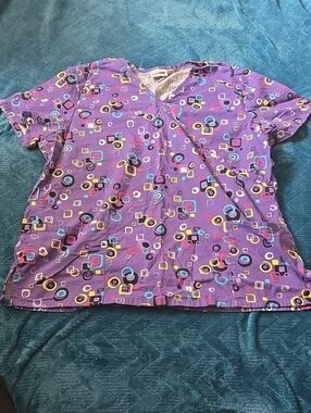 Scrubstar Purple Geometric Print Medical Scrub Top